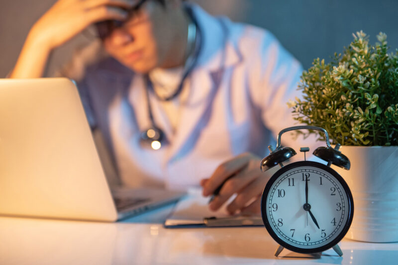 Doctor working overtime
